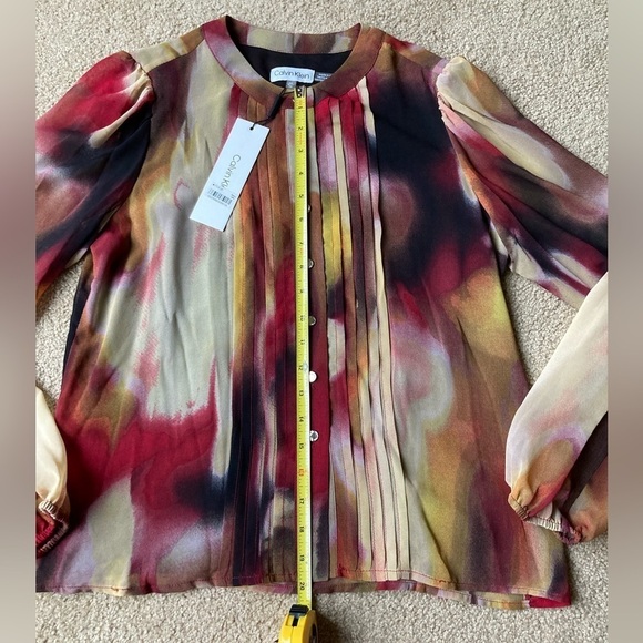 NWT Calvin Klein Blouse Button Front Multicolor XS Work Casual - Picture 4 of 6